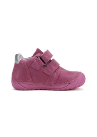 Children's barefoot sneakers - pink leather, flowers