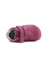 Children's barefoot sneakers - pink leather, flowers