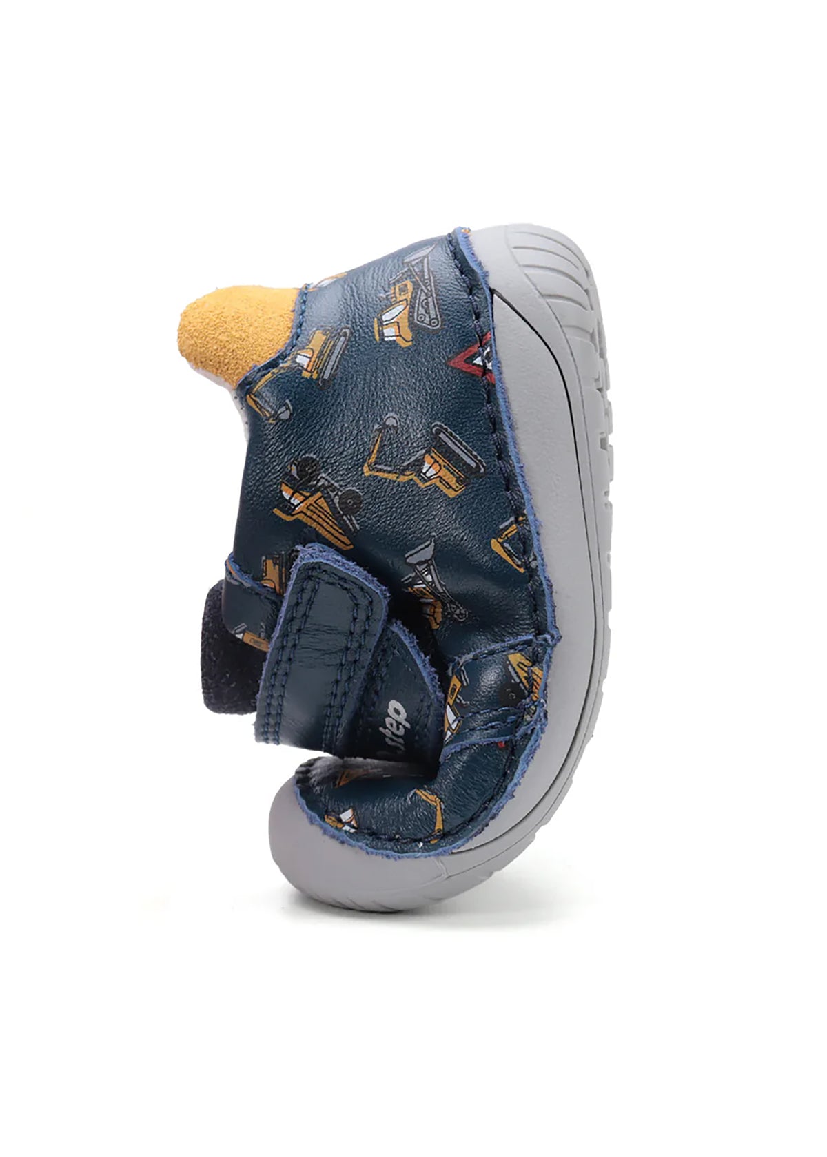 Children's barefoot sneakers, transitional season shoes - dark blue leather, diggers