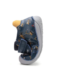 Children's barefoot sneakers, transitional season shoes - dark blue leather, diggers