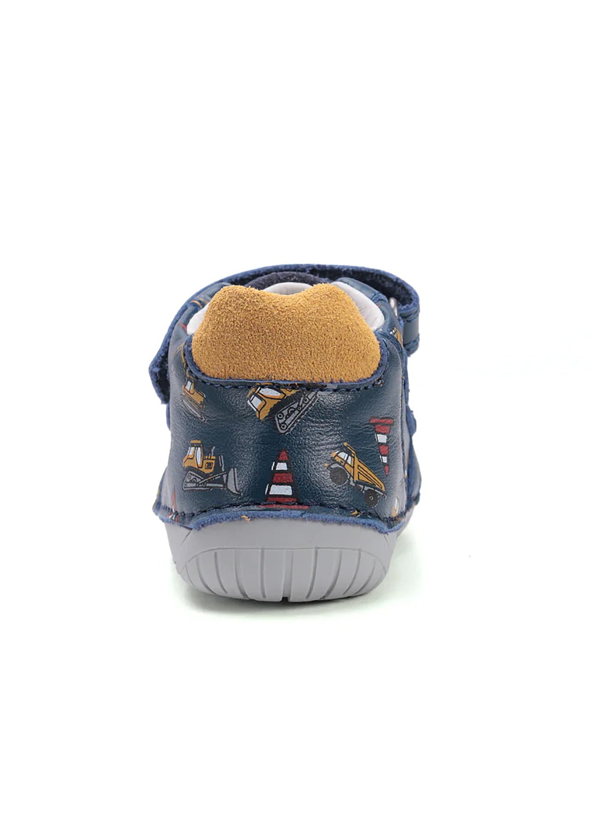 Children's barefoot sneakers, transitional season shoes - dark blue leather, diggers