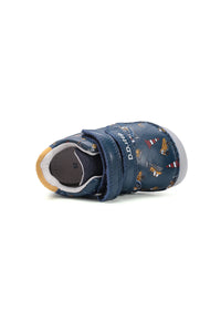 Children's barefoot sneakers, transitional season shoes - dark blue leather, diggers