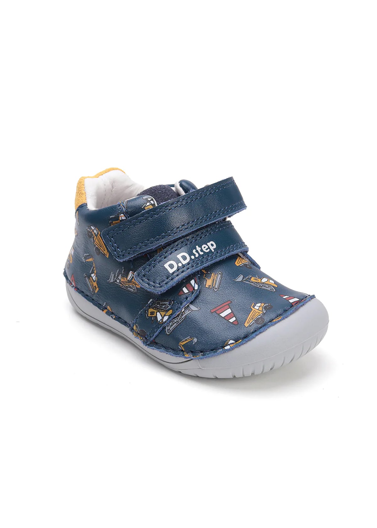 Children's barefoot sneakers, transitional season shoes - dark blue leather, diggers
