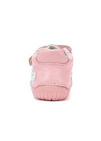 Children's barefoot sneakers, transitional season shoes - light pink leather, cloud and rainbow