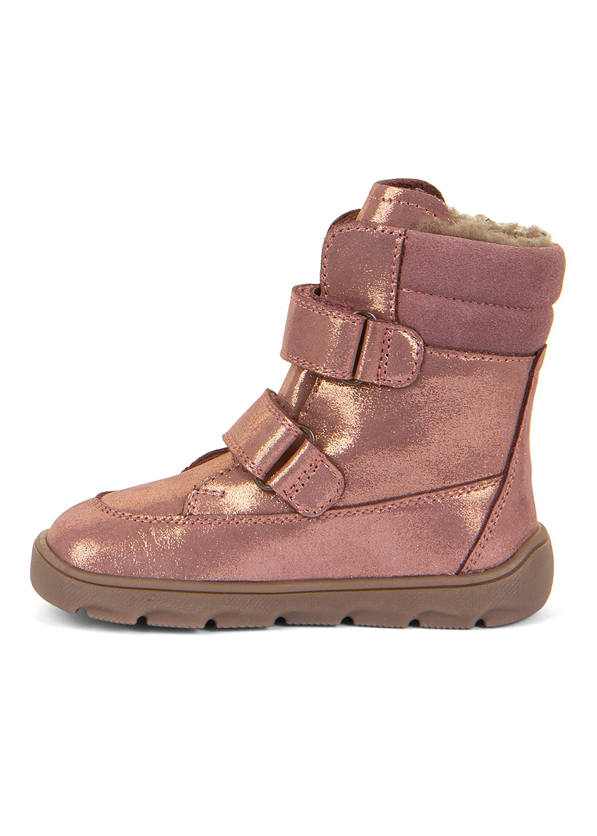 Children's high-top barefoot shoes - leather winter shoes, Zeru TEX Winter, shimmering rose gold