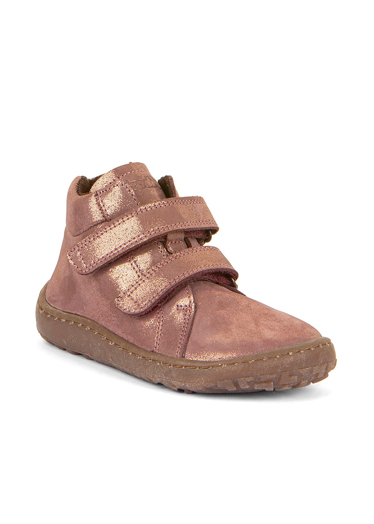 High-top barefoot sneakers - transitional season shoes, Barefoot Autumn, golden-shimmering pink leather