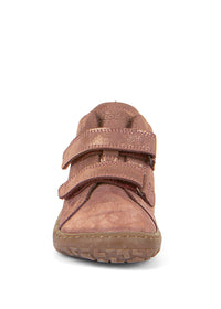 High-top barefoot sneakers - transitional season shoes, Barefoot Autumn, golden-shimmering pink leather