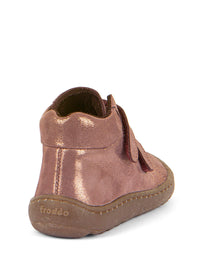 High-top barefoot sneakers - transitional season shoes, Barefoot Autumn, golden-shimmering pink leather