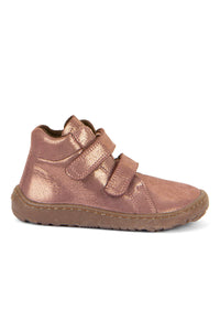 High-top barefoot sneakers - transitional season shoes, Barefoot Autumn, golden-shimmering pink leather