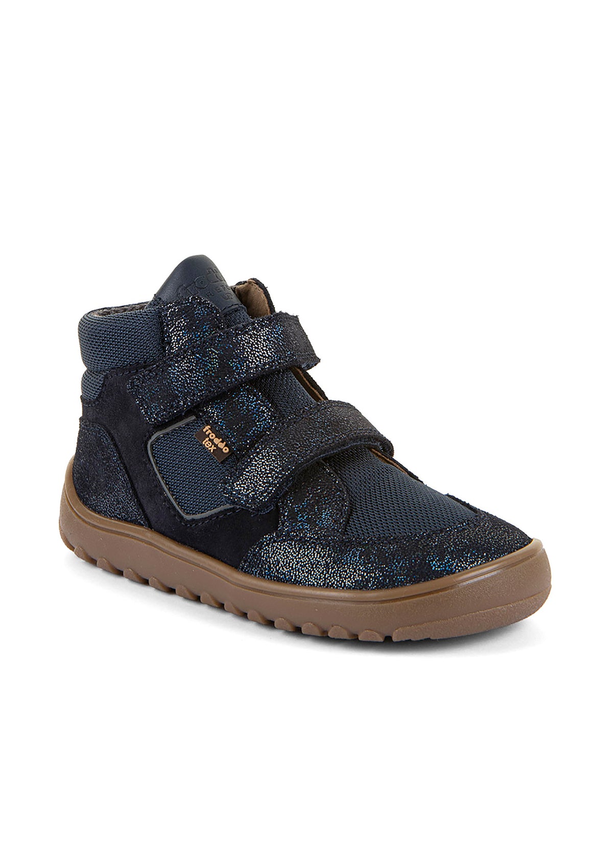 High-top barefoot sneakers - transitional-season shoes, Up Hill TEX, dark blue glitter