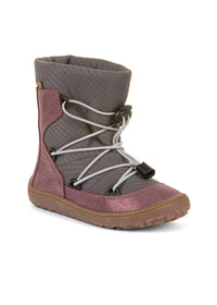 Barfotaskor - vinterstövlar, TEX Track Wool - glittrande rosa, gråa
