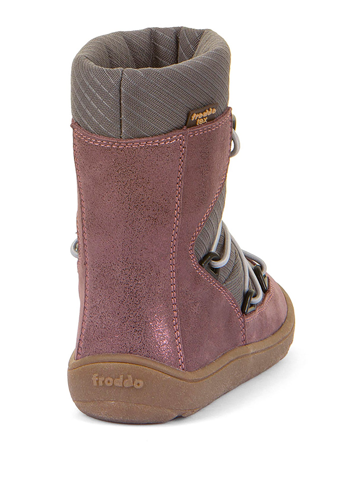 Barfotaskor - vinterstövlar, TEX Track Wool - glittrande rosa, gråa