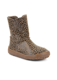 Paljasjalkakengät - talvisaapikkaat, TEX Suede - beige nahka, leopardikuviot