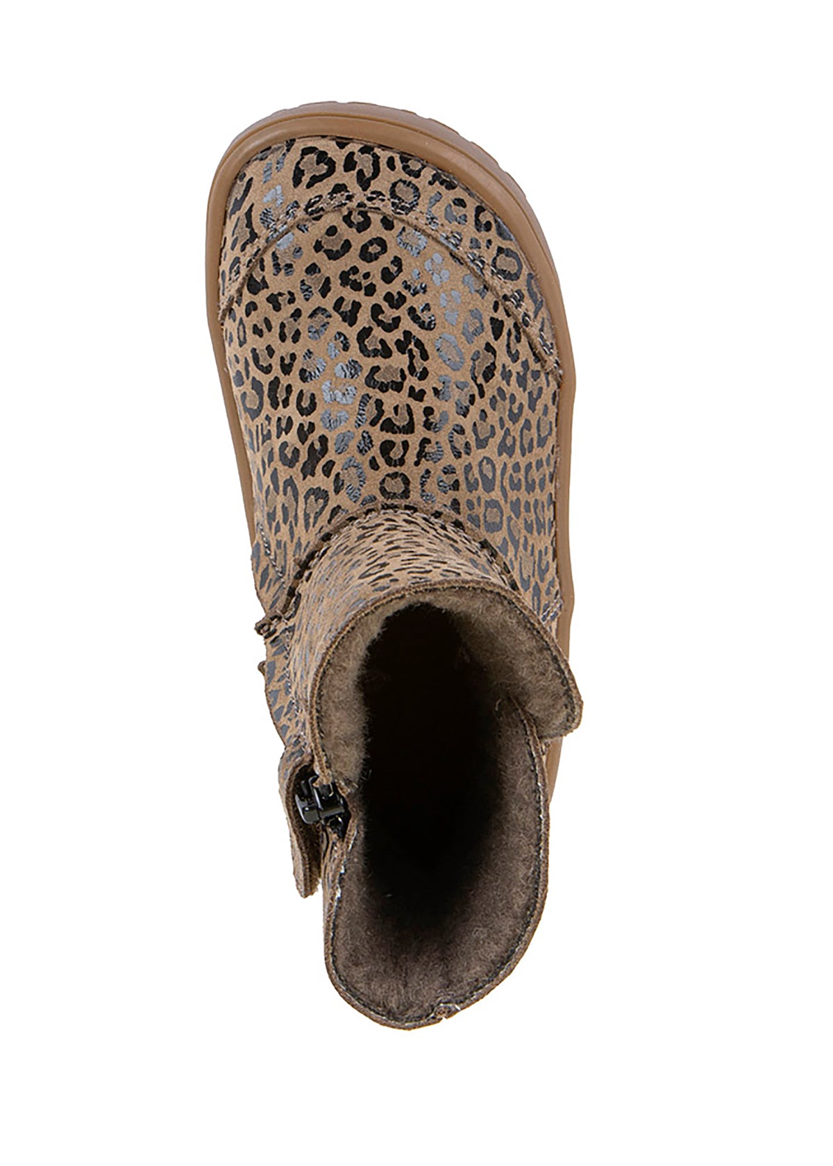 Paljasjalkakengät - talvisaapikkaat, TEX Suede - beige nahka, leopardikuviot