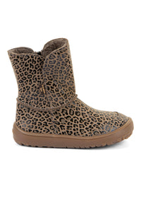 Paljasjalkakengät - talvisaapikkaat, TEX Suede - beige nahka, leopardikuviot