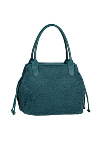 Women's handbag - petrol teddy fur, Granada Fur Zip Shopper