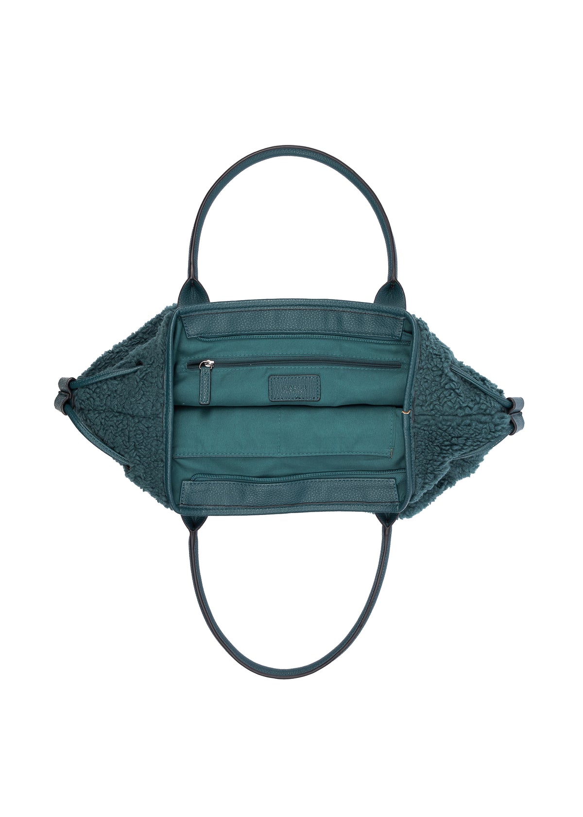 Women's handbag - petrol teddy fur, Granada Fur Zip Shopper