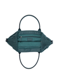 Women's handbag - petrol teddy fur, Granada Fur Zip Shopper
