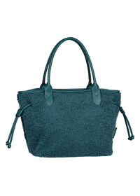 Women's handbag - petrol teddy fur, Granada Fur Zip Shopper