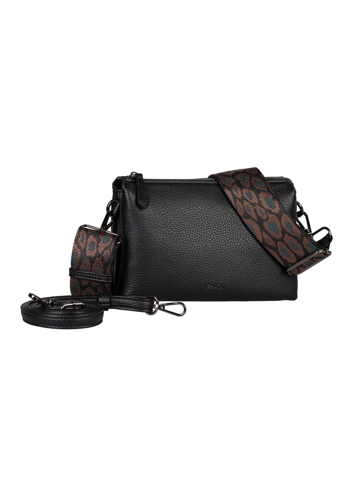 Women's small bag - black, leopard-print shoulder strap, Linda Clutch