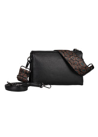 Women's small bag - black, leopard-print shoulder strap, Linda Clutch