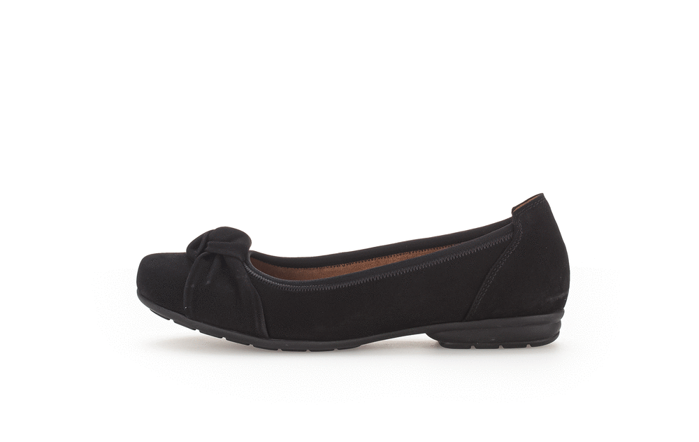 Ballet flats - black leather, bow decoration
