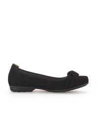 Ballet flats - black leather, bow decoration