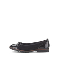 Ballet flats - black nubuck leather, shiny toe and heel, bow decoration