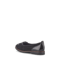 Ballet flats - black nubuck leather, shiny toe and heel, bow decoration