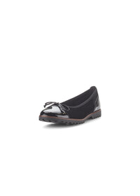 Ballet flats - black nubuck leather, shiny toe and heel, bow decoration