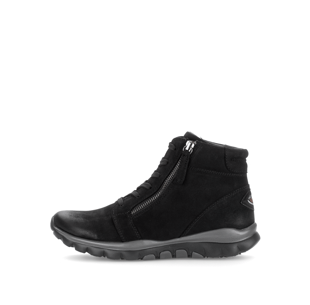 Ankle boots with two zippers – black leather, Rollingsoft