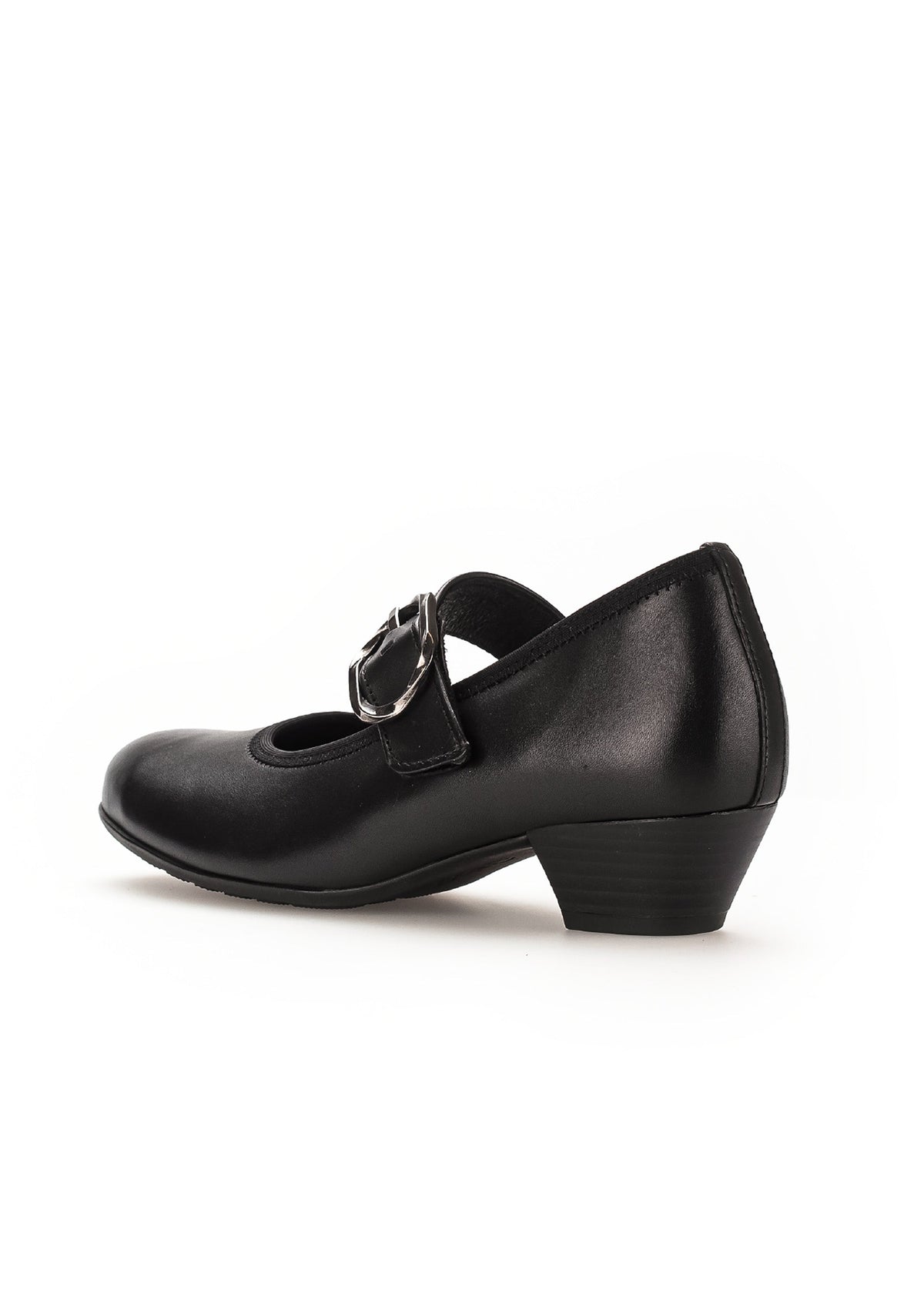Pumps med kardborreband - svart läder, spänndekor