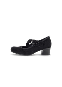 Pumps med kardborreband – klack, svart nubuckläder