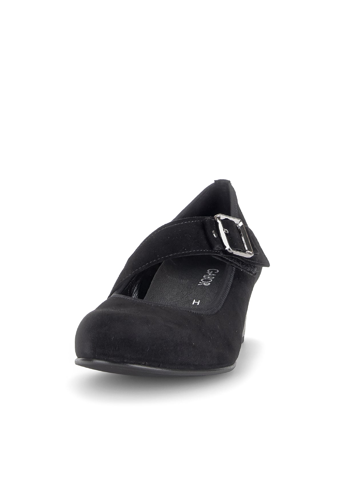 Pumps med kardborreband – klack, svart nubuckläder