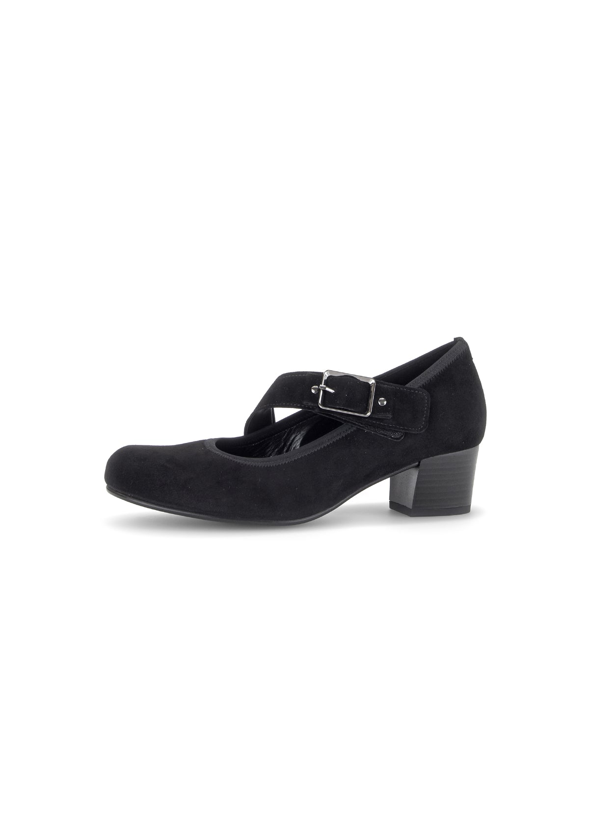 Pumps med kardborreband – klack, svart nubuckläder
