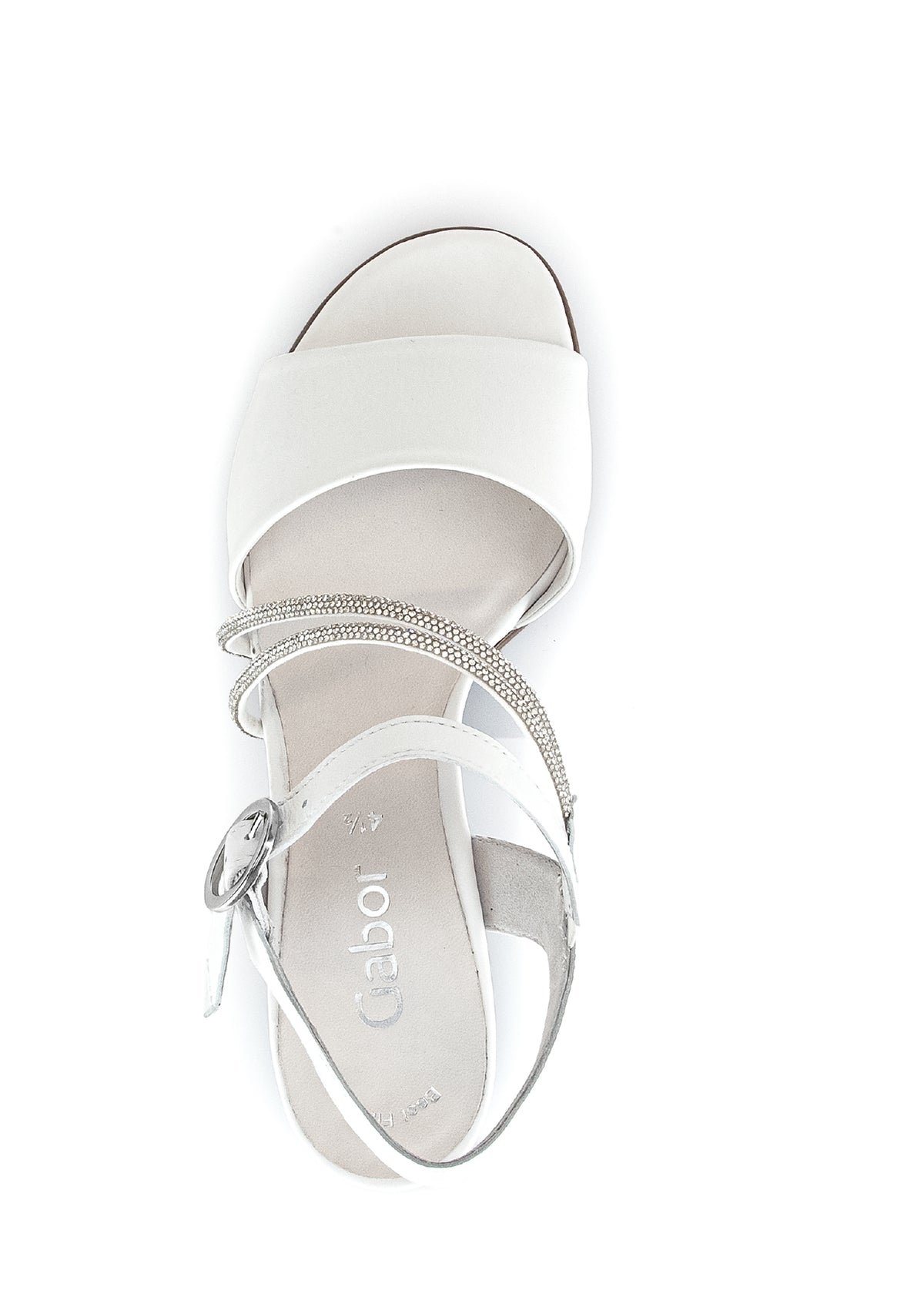Festive sandals with block heel - white leather, silver straps