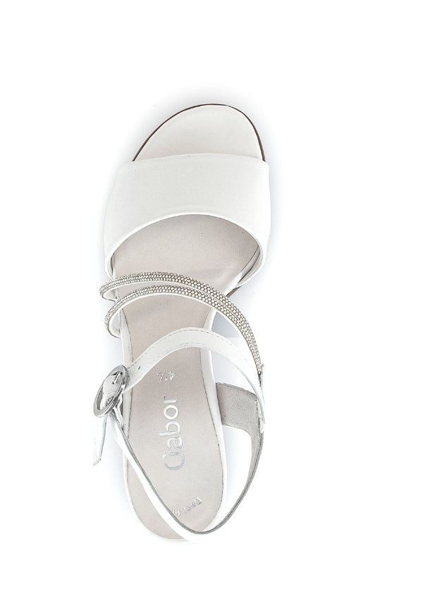Festive sandals with block heel - white leather, silver straps