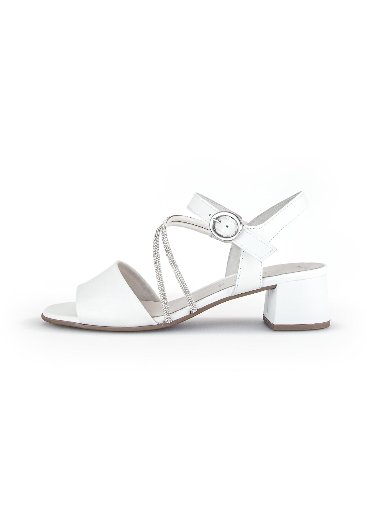 Festive sandals with block heel - white leather, silver straps