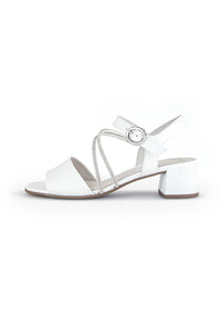 Festive sandals with block heel - white leather, silver straps
