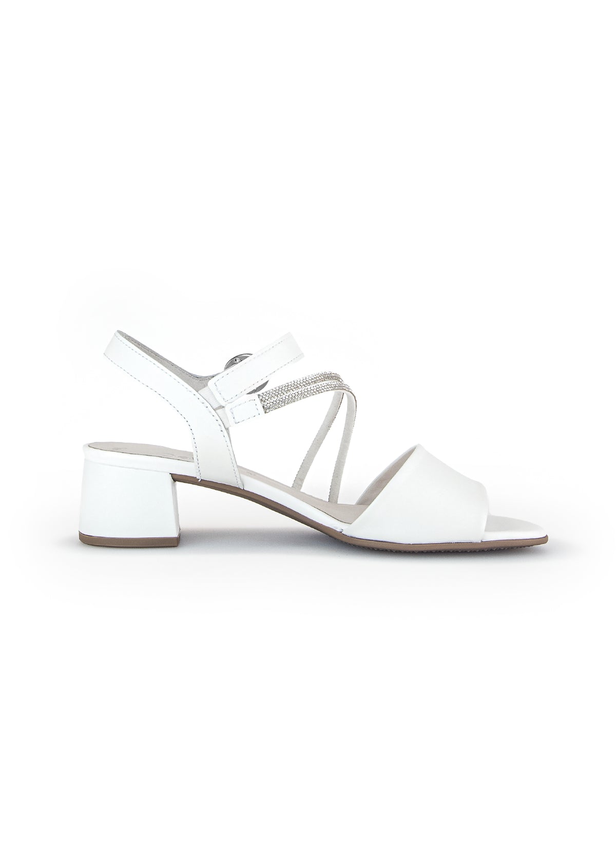 Festive sandals with block heel - white leather, silver straps