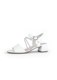 Festive sandals with block heel - white leather, silver straps