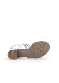 Festive sandals with block heel - white leather, silver straps