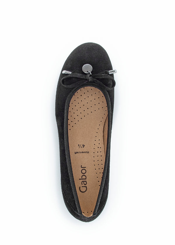 Ballet flats - black nubuck leather, bow decoration