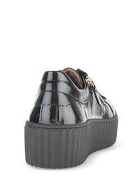 Sneakers with thick soles - black patent leather, golden bumblebees