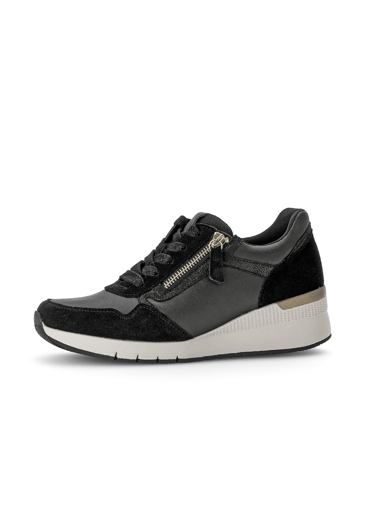 Sneakers with white wedge sole - black leather