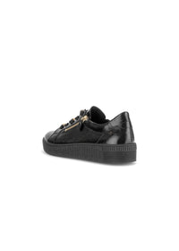 Sneakers with a chunky sole - black patent leather, gold embellishments