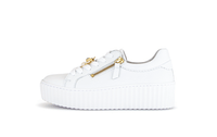 Sneakers with thick soles - white leather, golden bumblebees