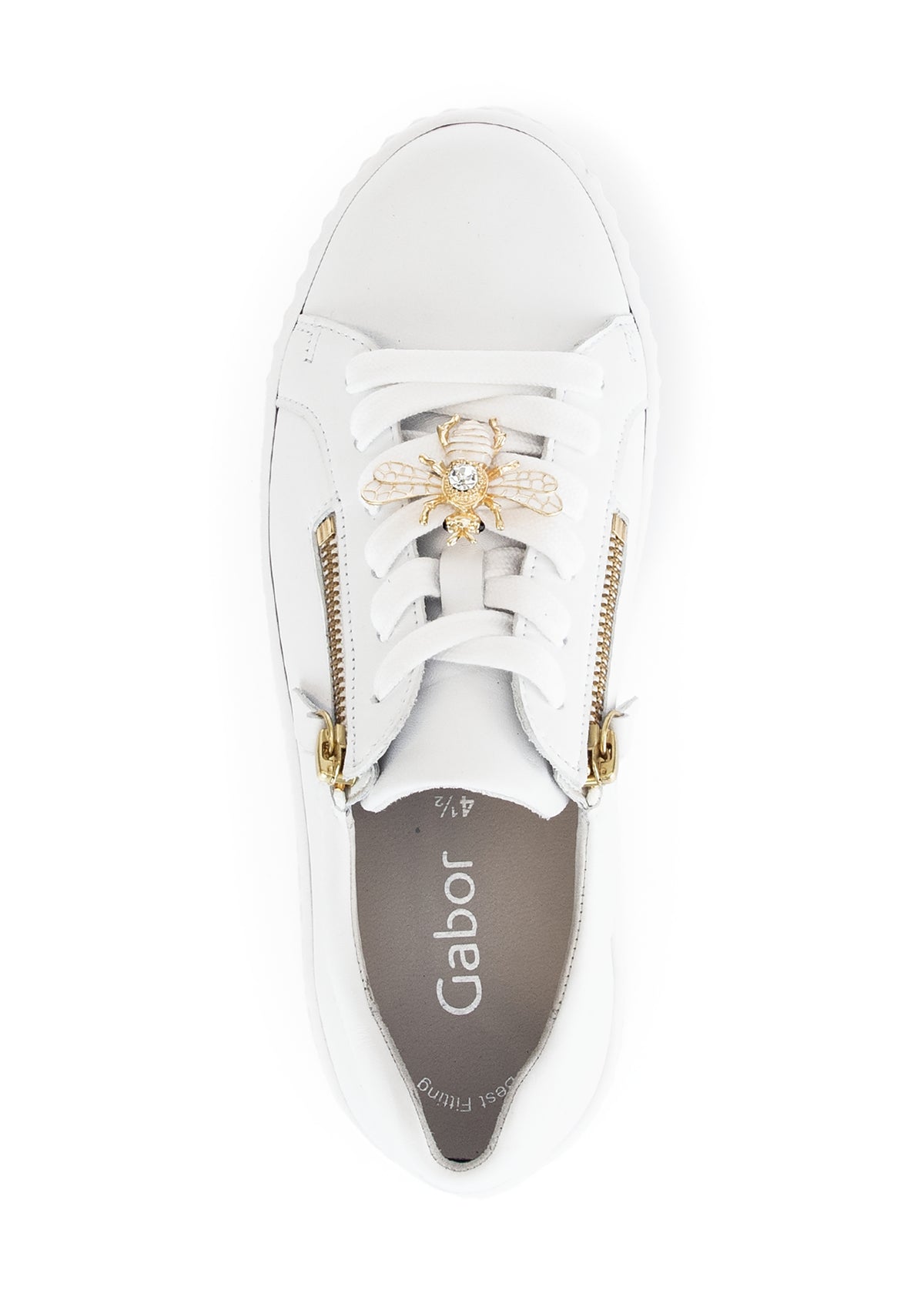 Sneakers with thick soles - white leather, golden bumblebees