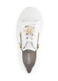 Sneakers with thick soles - white leather, golden bumblebees