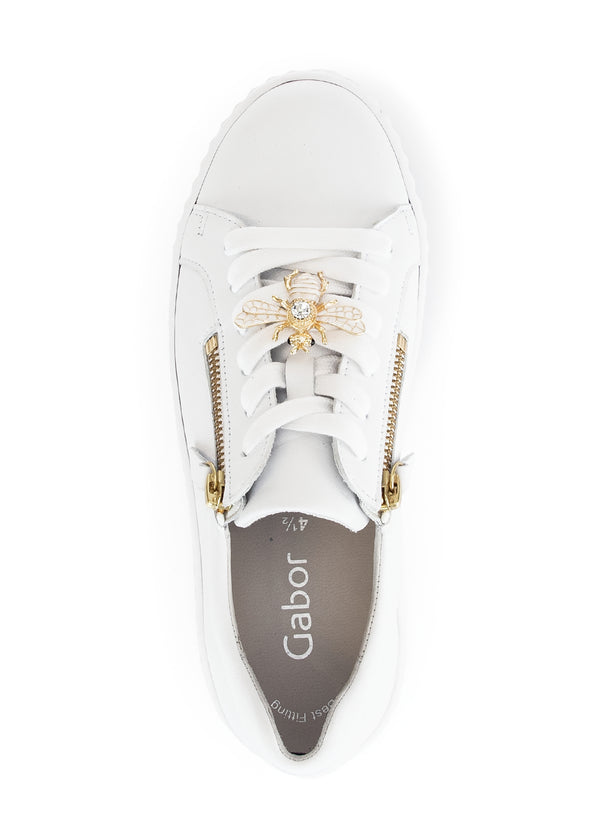 Sneakers with thick soles - white leather, golden bumblebees